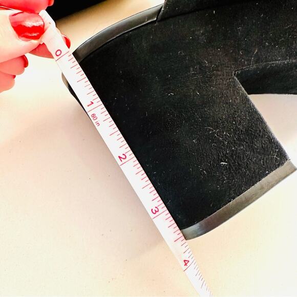 NEW REBECCA MINKOFF Classic Black Suede Chunky Platform Heeled Sandals Mules 8.5 - Picture 6 of 12